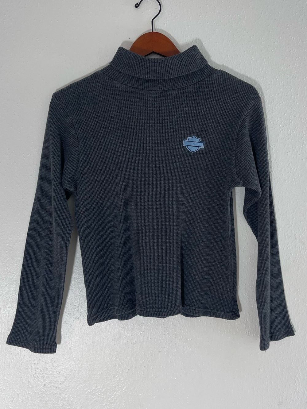 Harley-Davidson Charcoal Mock Neck Long Sleeve Tee with Light Blue Logo